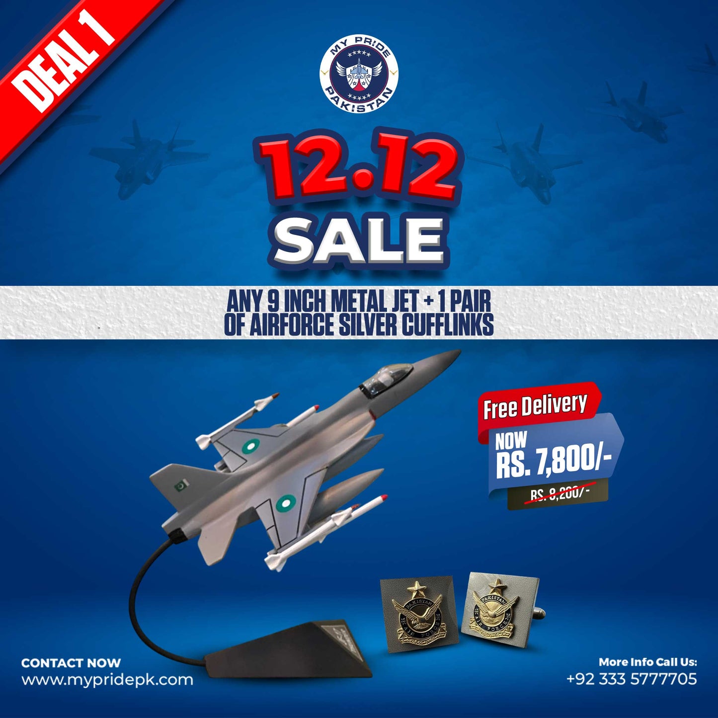 Any 9Inch Metal Jet + 1 Pair Of Airforce Sliver Cufflinks