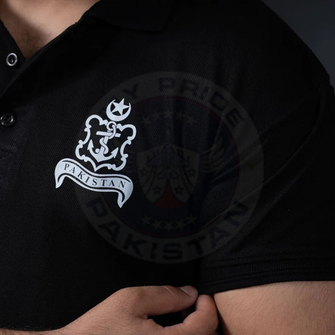 Navy Logo Polo Shirt (Black, Cotton)