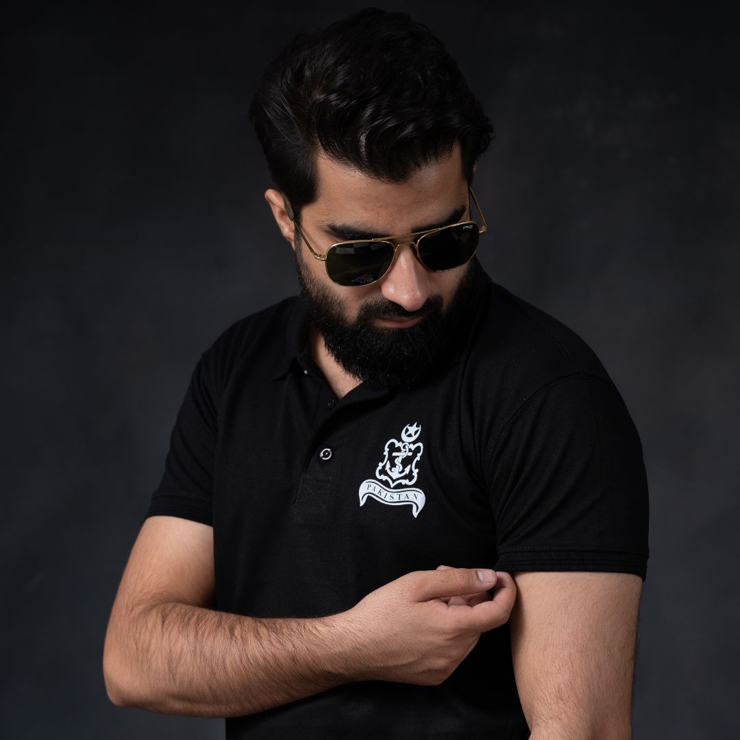 Navy Logo Polo Shirt (Black, Cotton)