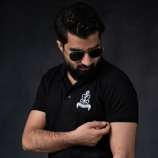 Navy Logo Polo Shirt (Black, Cotton)