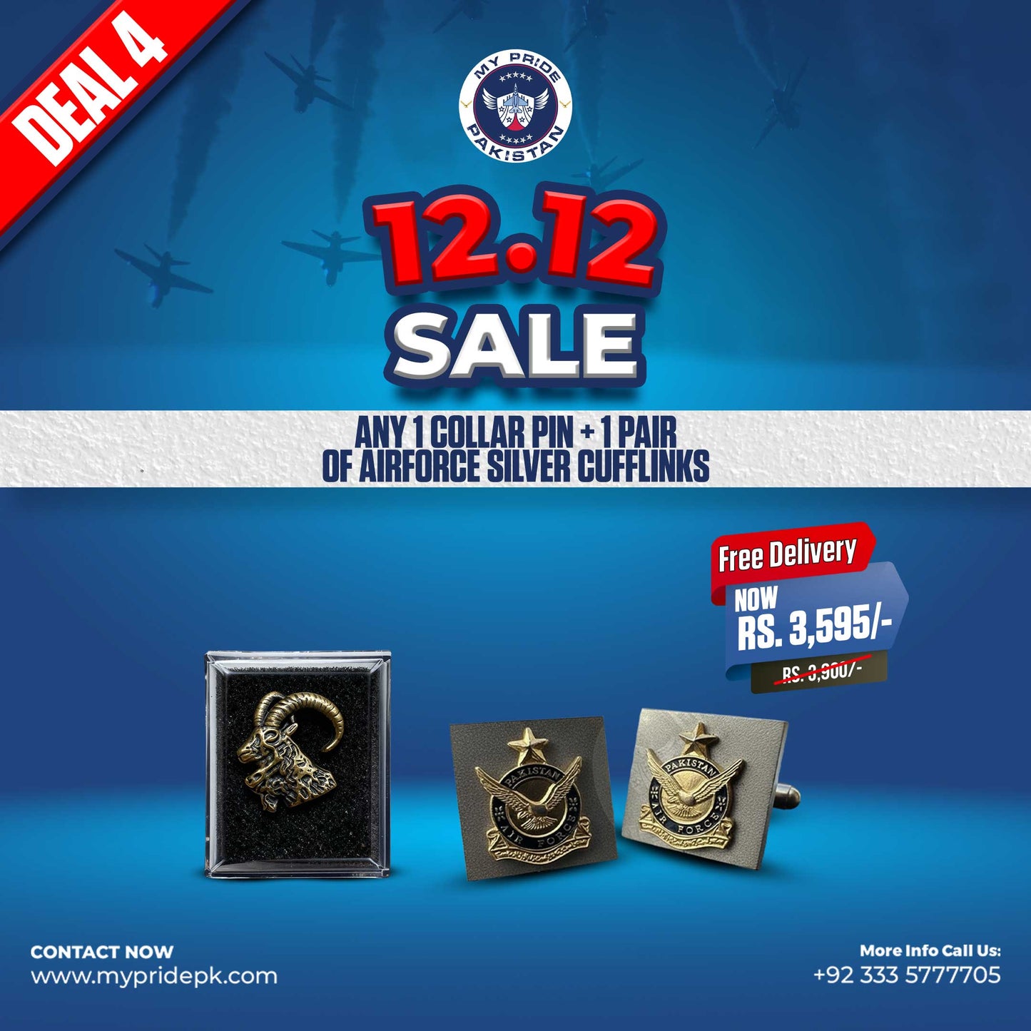 Any 1 Collar Pin + Pair Of Airforce Sliver Cufflinks