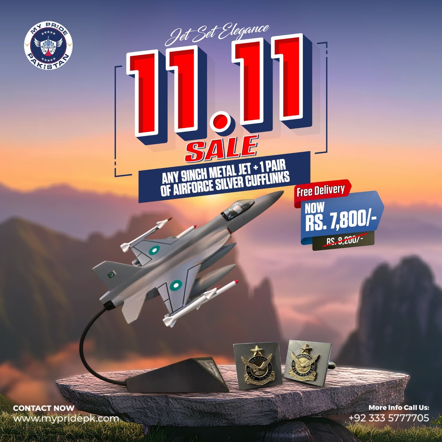 Any 9Inch Metal Jet + 1 Pair Of Airforce Sliver Cufflinks