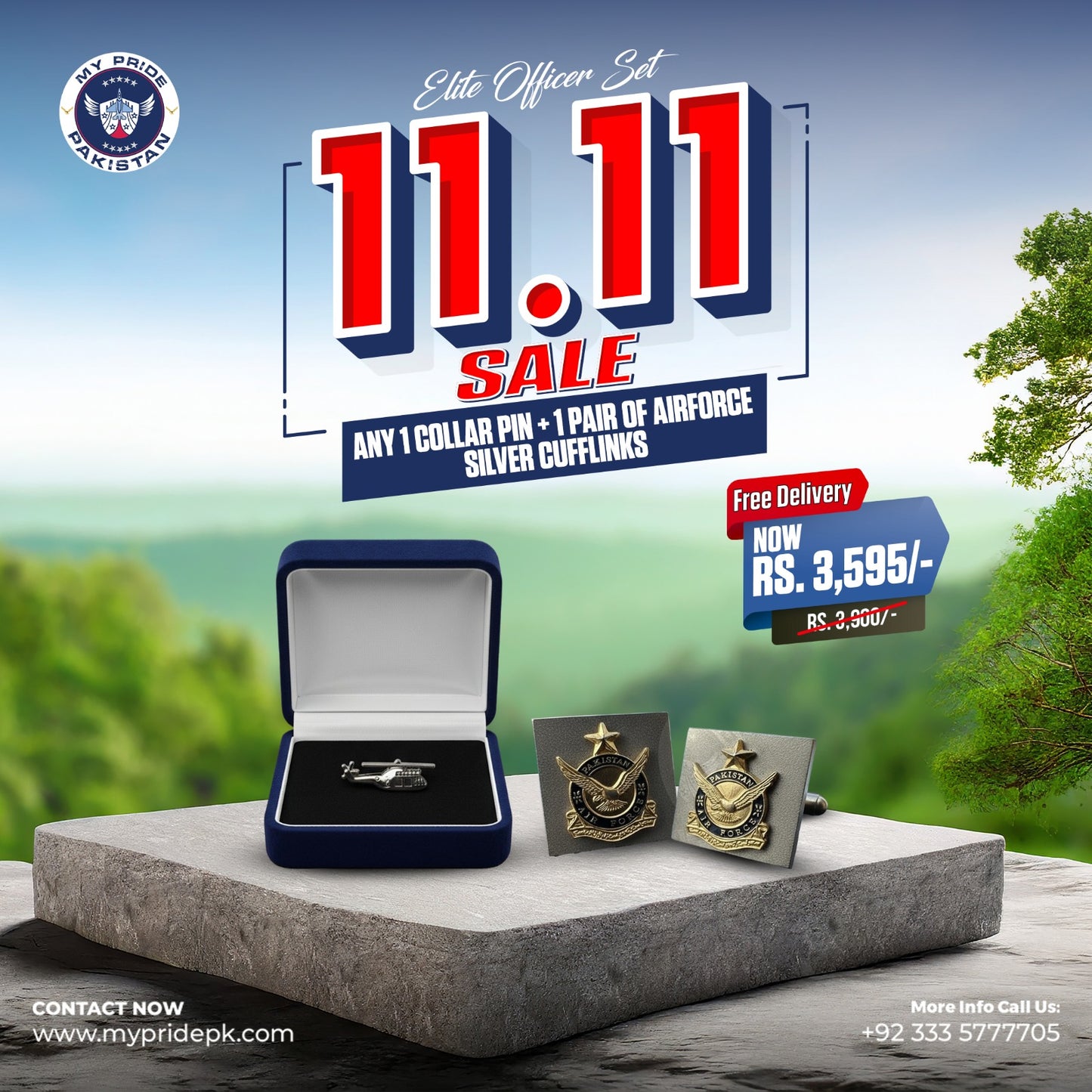 Any 1 Collar Pin Any 1 Collar Pin + Pair Of Airforce Sliver Cufflinks