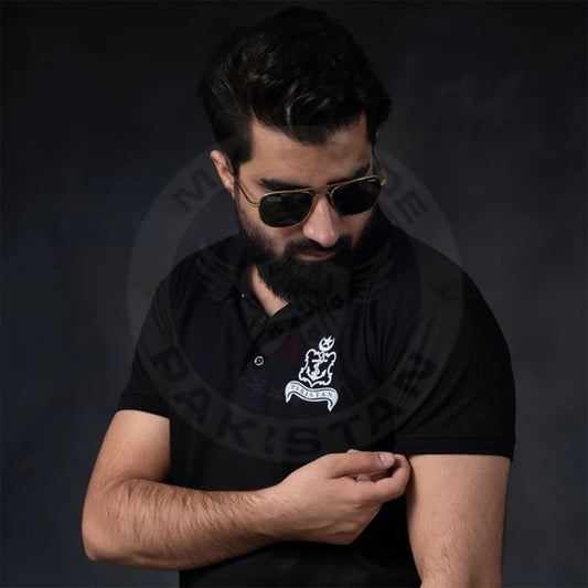 Navy Logo Polo Shirt (Black, Cotton)